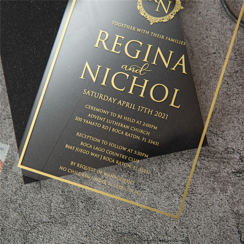 Partecipazione in Plexiglass stampa serigrafica dell'oro moderno ACR18