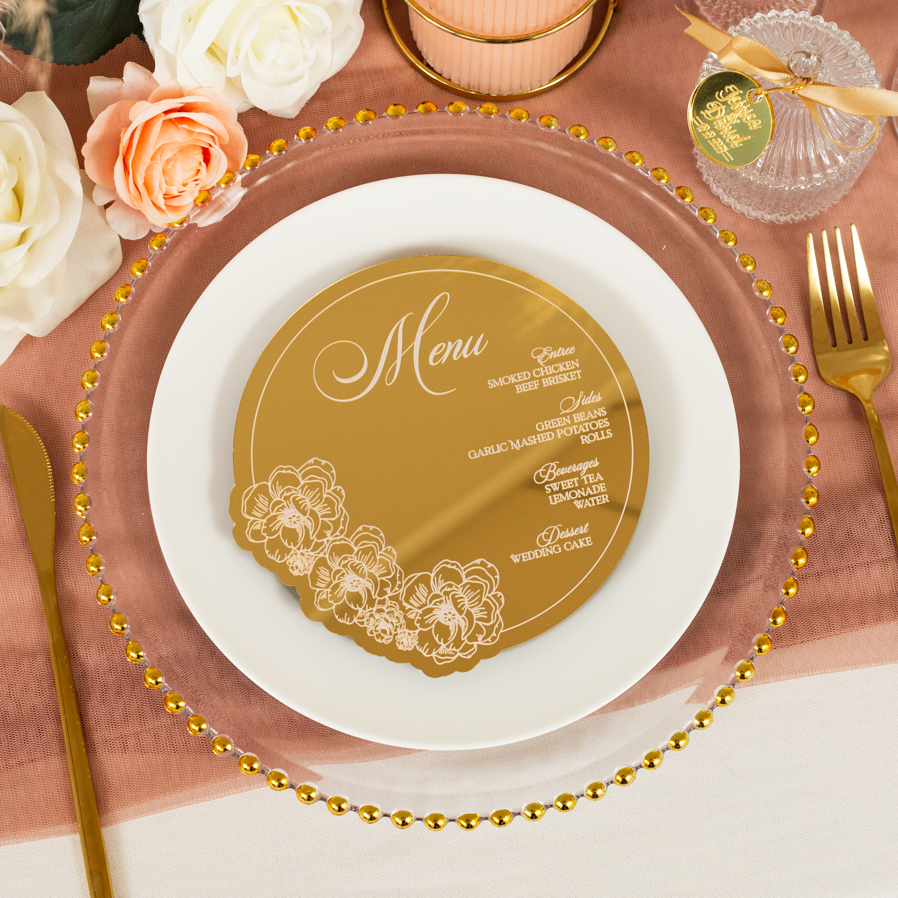 Elegante carta menu in plexiglass con specchio in oro rosa ACRC003