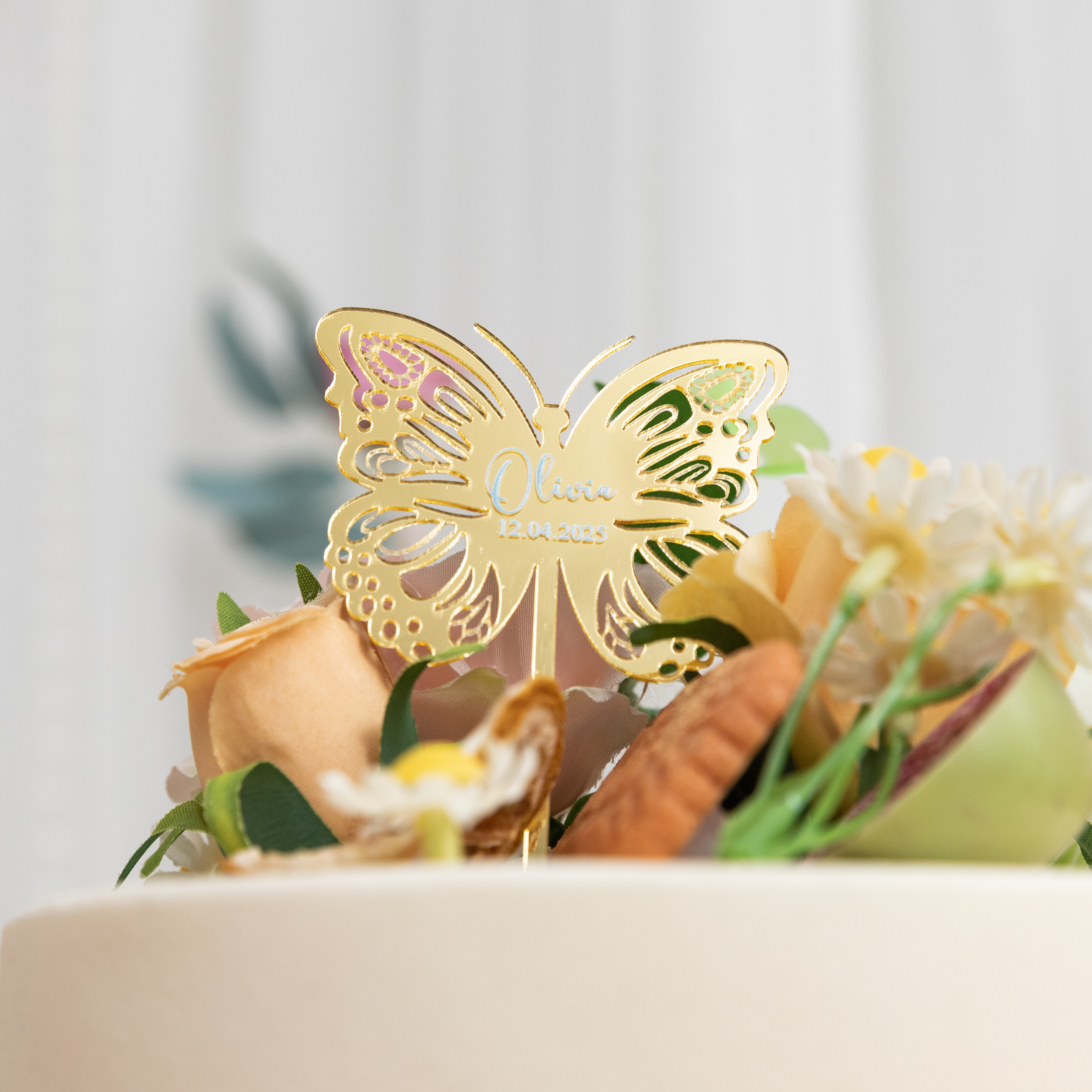 Topper per torta a specchio dorato 3D a forma di farfalla elegante CNST003