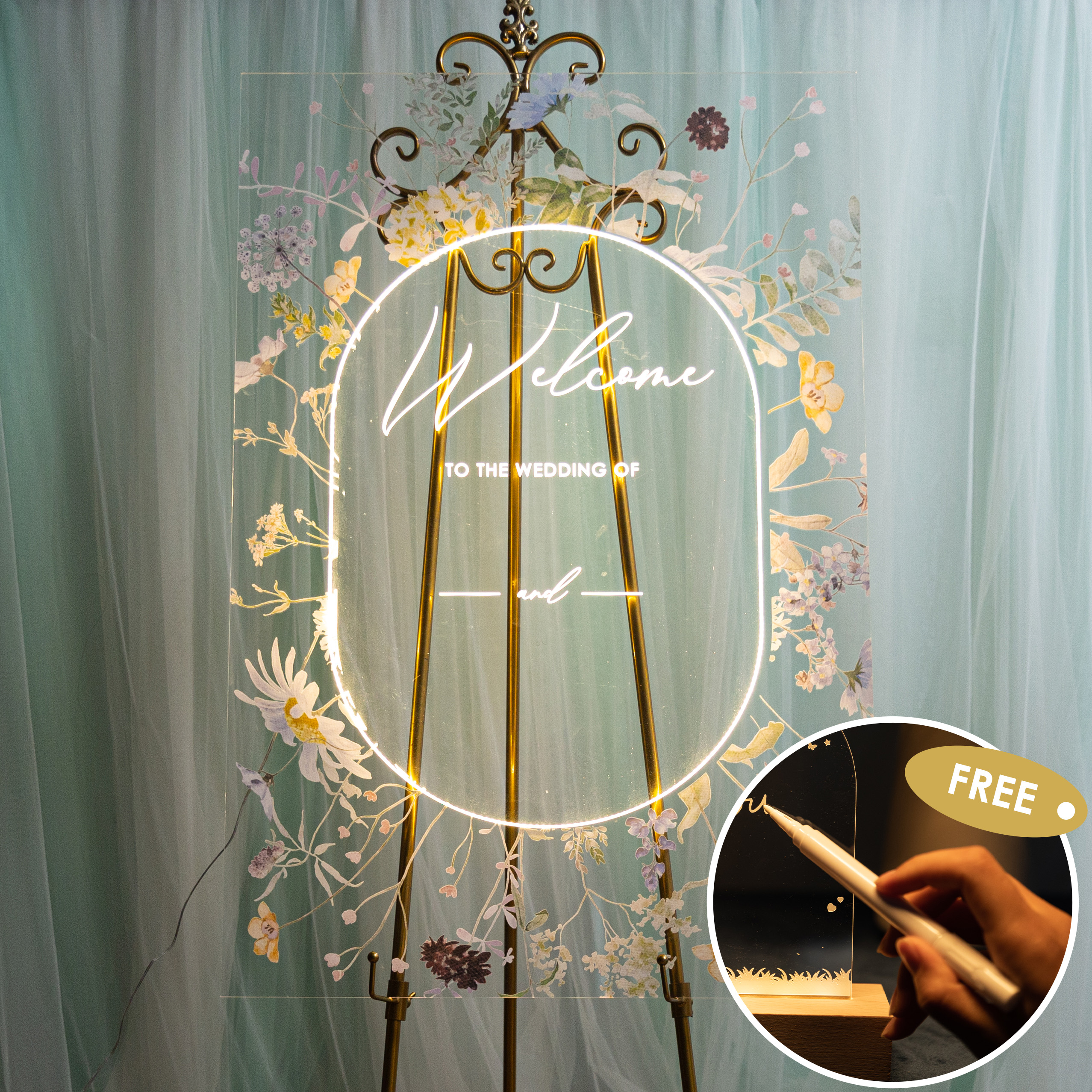 Cartello luminoso alla moda Wildflower Rental con nome cancellabile FGBC002