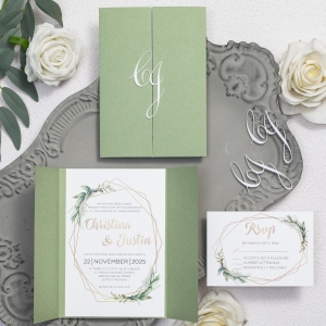 Invito con Foglie ad Acquerello, Elegante e Fantasioso, con Nome Personalizzato in 3D WSNT008