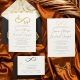 Elegante partecipazione di nozze in nero e oro con targhetta nomi 3D 